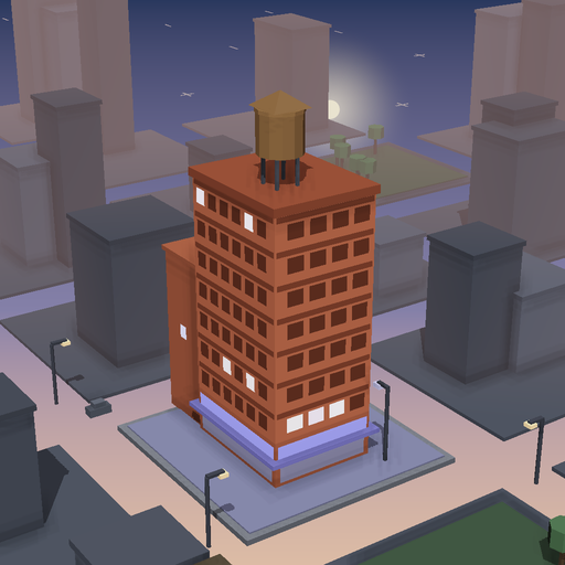 Night render of a brick annex building in Launch District, 7 floors