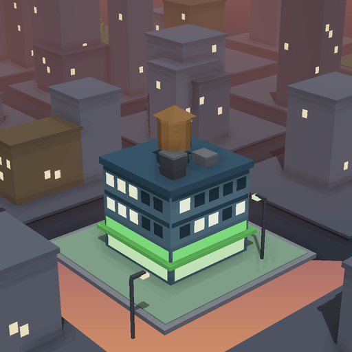 Night render of a glass shophouse in Silicon Row, 4 floors
