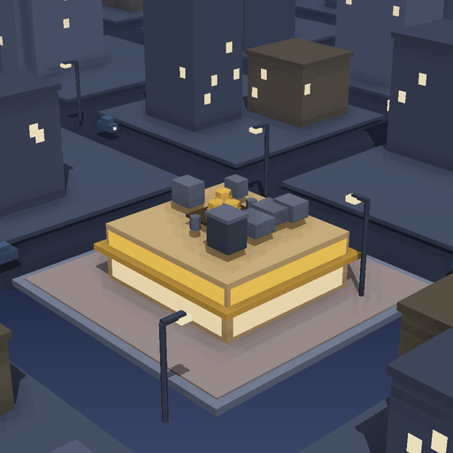 Night render of a sandstone kiosk in Orchard Street, 2 floors