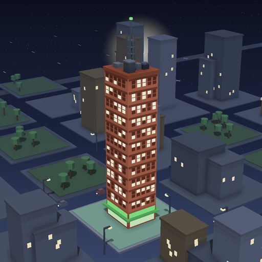 Night render of a brick tower in Silicon Row, 11 floors