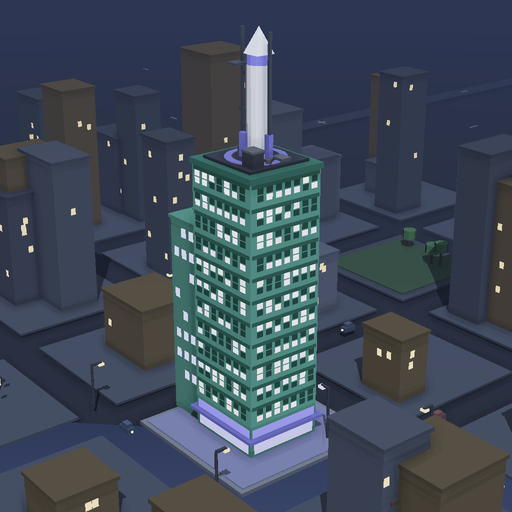 Night render of a copper annex building in Launch District, 11 floors