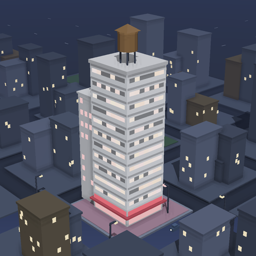 Night render of a marble annex building in Motor Mile, 11 floors