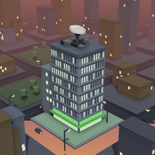 Night render of a steel annex building in Silicon Row, 7 floors
